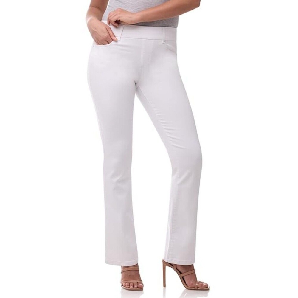 Rekucci White Boot Leg Stretch Pull On Pants Size 10,  31 Inch Inseam